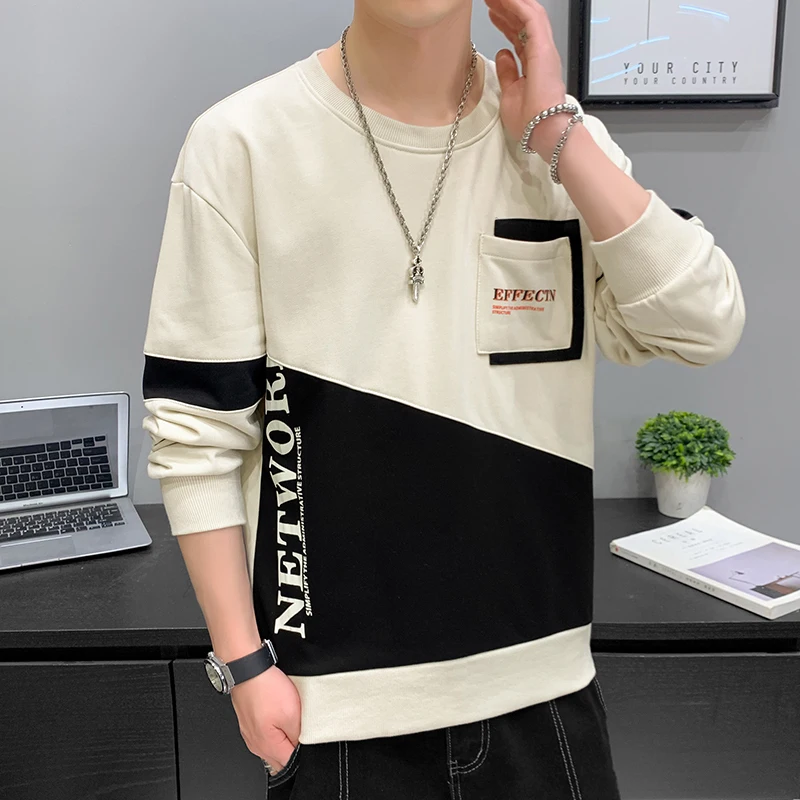 Новинка осени 2021 мужской модный свитшот в стиле пэчворк с круглым вырезом