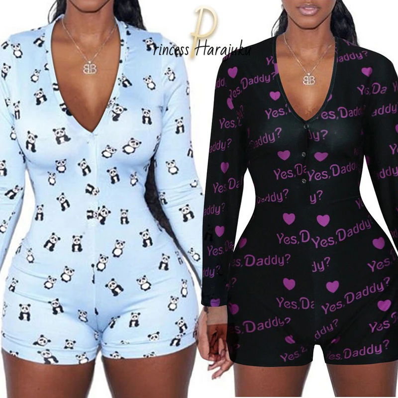

Fashion New Multicolor Women Pajama Sets 2020 Summer One-piece Suit Pyjamas Cartoon Print Jump Suit Sleepwear Set Women Homewear