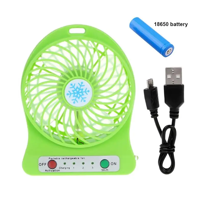 Green with Battery Портативный перезаряжаемый светодиодный светильник, летний вентилятор, мини usb зарядка, воздушный охладитель, 3 режима регулировки скорости - Цвет: Green with Battery