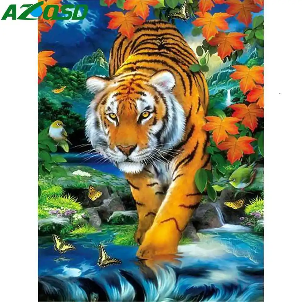 AZQSD полная квадратная Бриллиантовая мозаичная фигурка животного тигра рукоделие алмазная живопись вышивка ручной работы Декор для гостиной