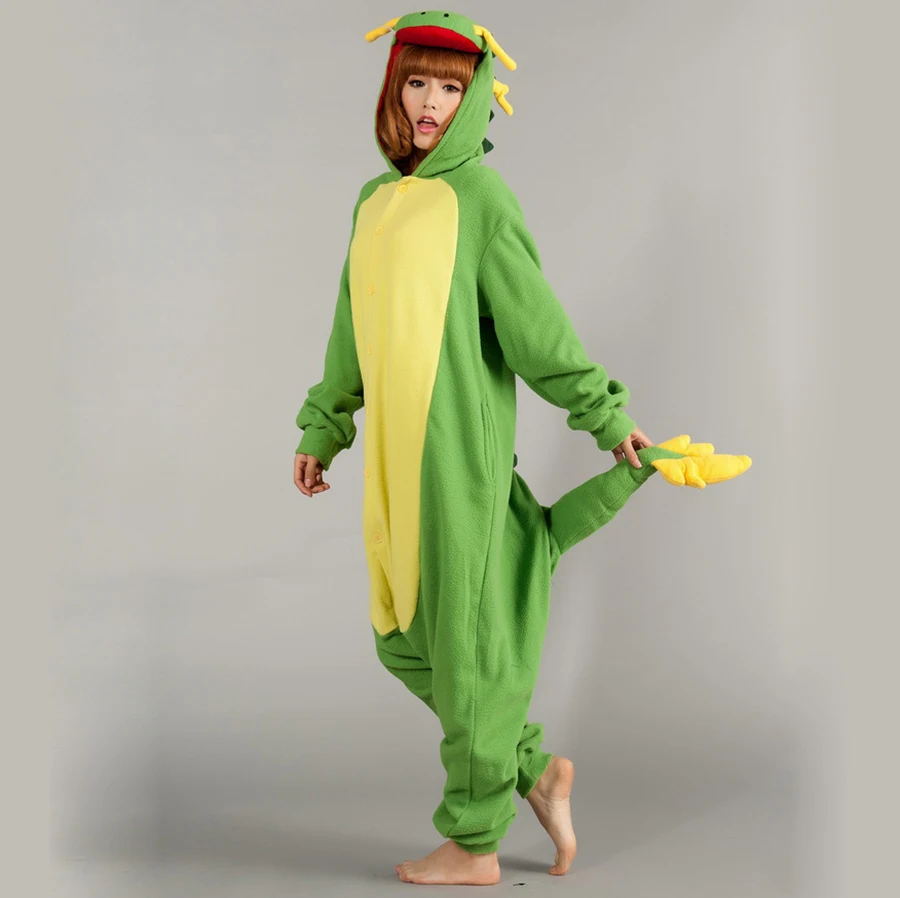 Pijama de dragón verde para mujer, ropa de dormir de una pieza, de Animal, para Cosplay, Unisex
