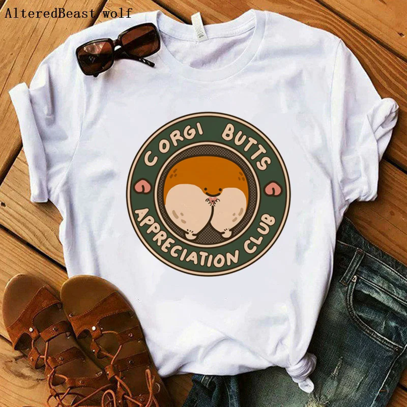 

New Fashion 2020 Summer Casual T Shirt Woman Harajuku Kawaii Corgi Yoga Pose Letter Female T-shirt Cute Cartoon Tshirt Top