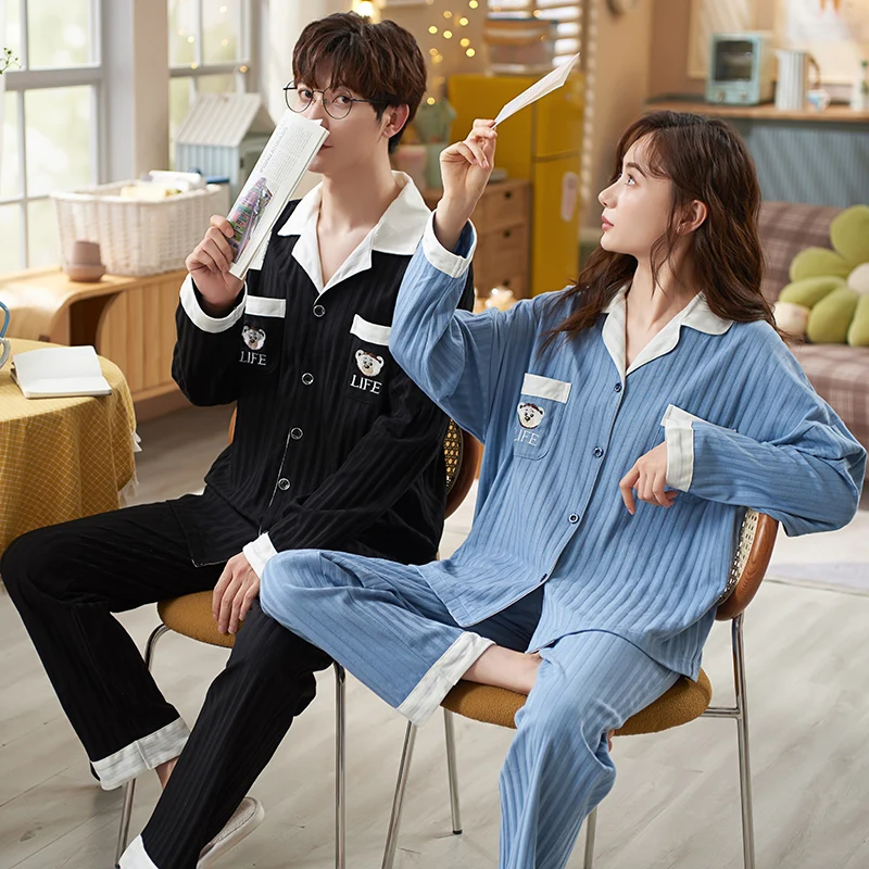 Модные новые осенне-зимние хлопковые Пижамные комплекты для пар с длинным