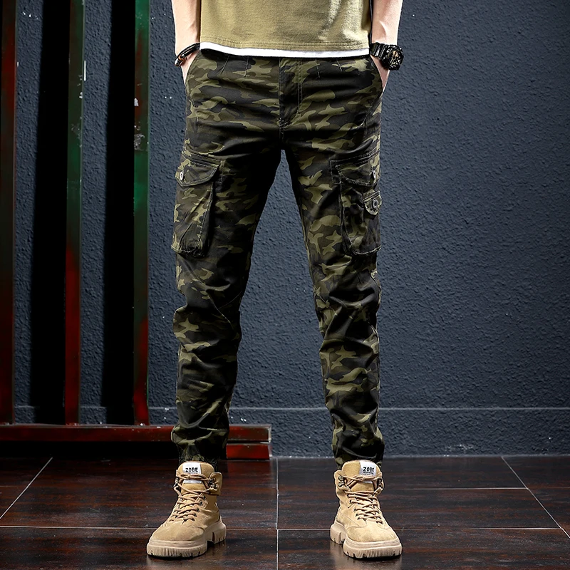Streetwear Fashion Men Jeans Slim Fit Big Pocket Designer Casual Cargo Pants Men Overalls Military Camouflage Hip Hop Joggers