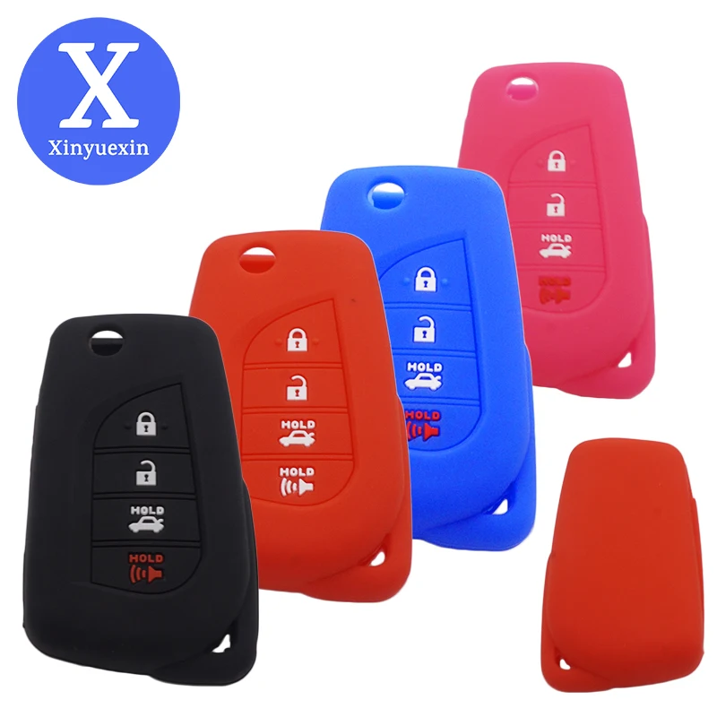 

Xinyuexin Silicone Key Case for Toyota Corolla 2020 Key Cover Holder for Toyota Camry 70 Prius C-HR Clicker Carwalaa 4 Buttons