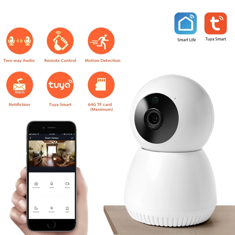 Hot 3C-Wifi Ip Camera Smart Wireless Security 1080P 2MP Tuya Life App Two Way Audio Motion Detector Night Vision EU | Электроника