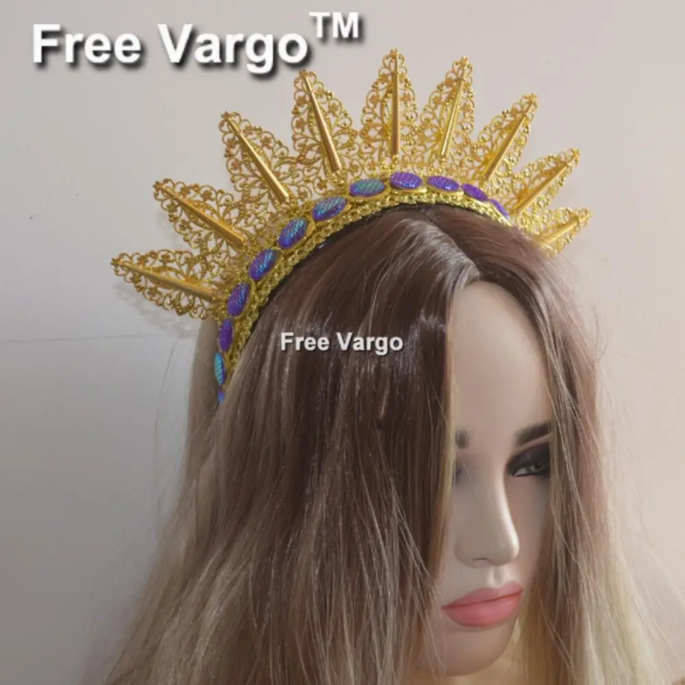 Holographic Burning Man Gold Bridal Tiara Headdress Crown Spiked Head Pieces Rave Stage Dancer Dj Singer Wear Hat Costumes