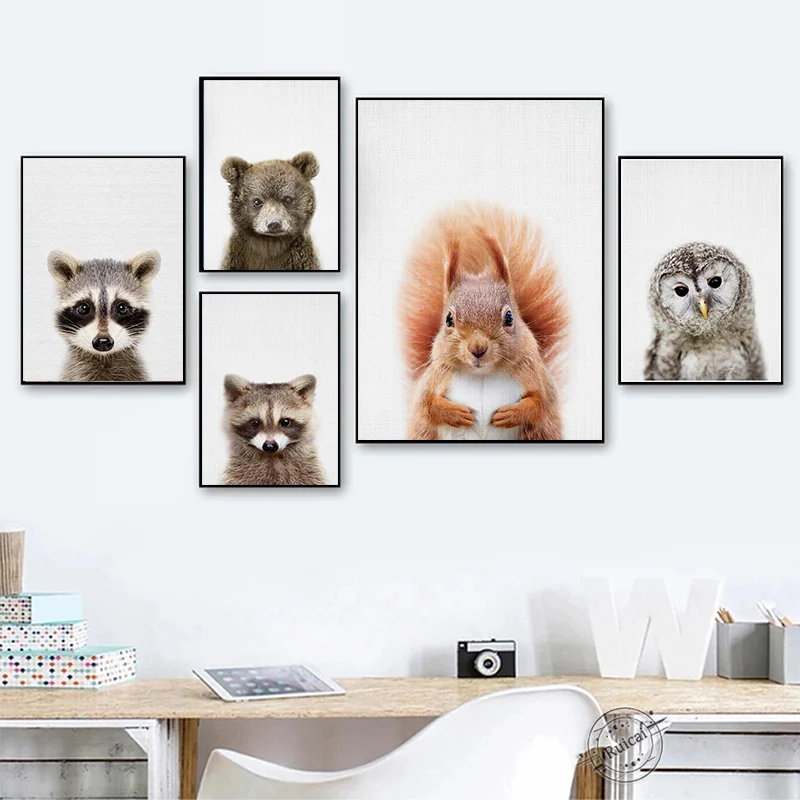 

Cartoon Animals Posters Funny Canvas Painting Bunny Fox Giraffe Wall Art Pictures For Living Room Modern Kid Bedroom Home Decor