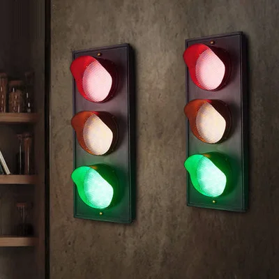 Goedkoop 3 Kleuren Led Stoplicht Stijl Wandlamp Verkeerslichtlicht Voor Restaurant Cafe Bar Creatieve Industriële Retro Groen Rood Blauw