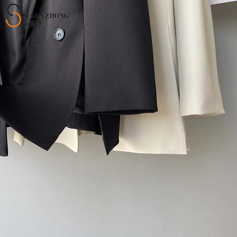 

Women Coat Female Blazer Suit 2021 Spring New Designer Slit Elegant Minimalist Loose Notched Collar Turn-Up Cuff Pocket Buttons