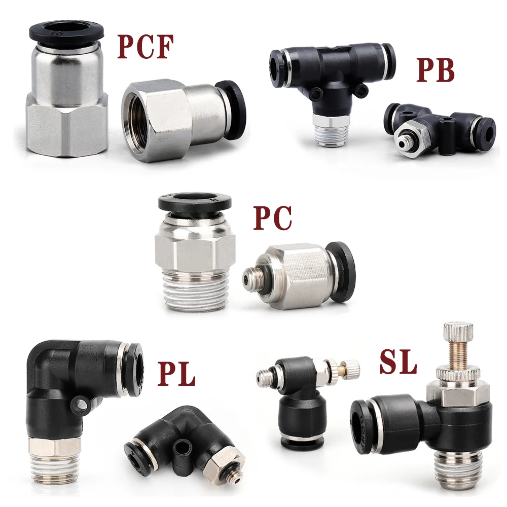 

Pneumatic air quick connector black PC PL SL PB external thread PCF hose 4 6 8 10 12 quick connector 1/4" 1/8" 3/8" 1/2"
