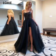 LORIE – robe de soirée noire à paillettes, tenue de bal de standing, bretelles Spaghetti, traîne, dos nu, robes de spectacle de beauté  (1)
