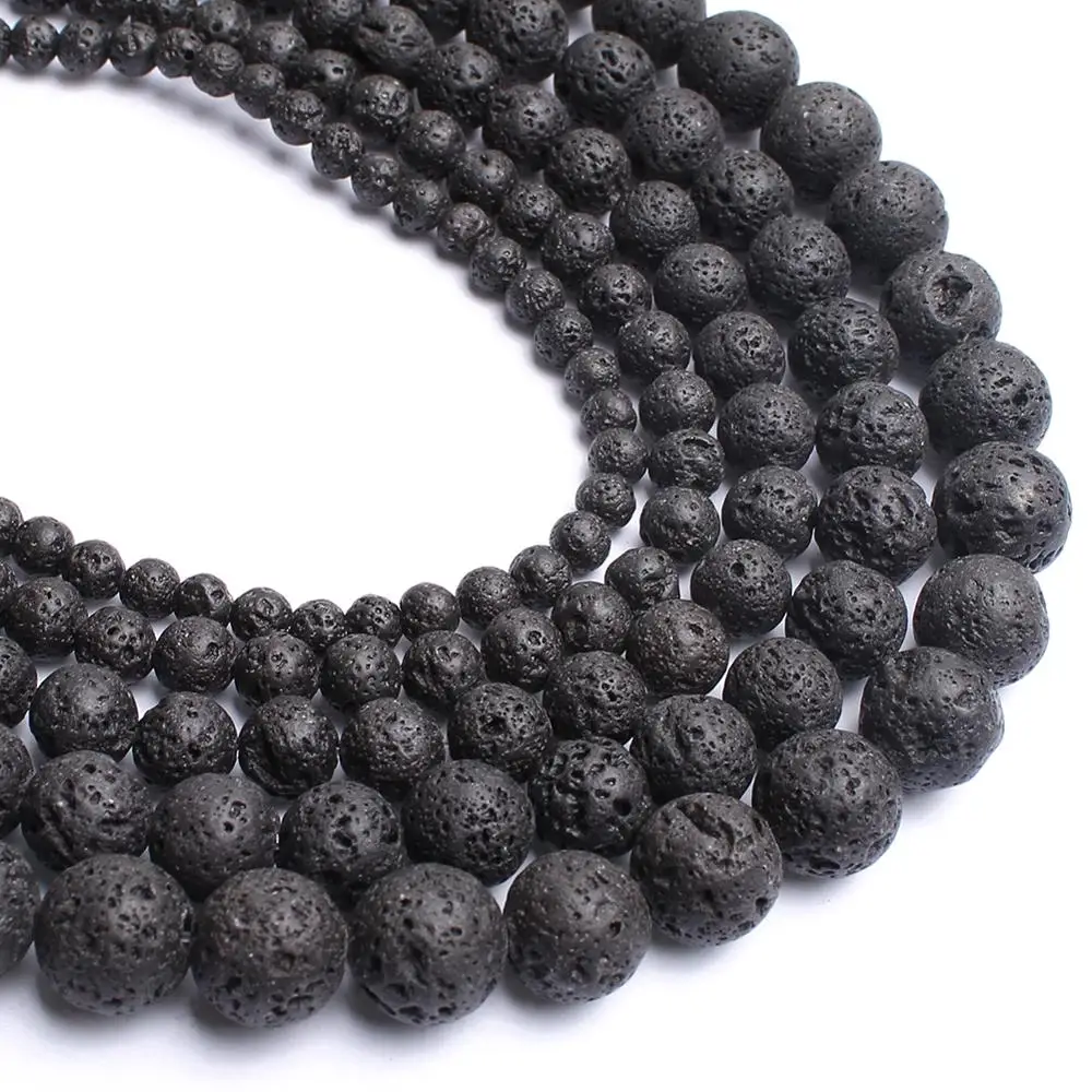 Wholesale 4-14mm Natural Black Volcanic Lava Stone Round Beads 15" Pick Size For Jewelry Making diy Bracelet images - 6