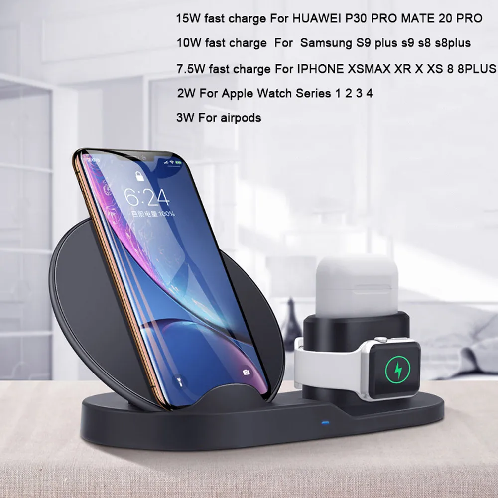 Быстрое зарядное устройство QC 3,0 для iPhone 11 pro iPad EU/US Plug 3 в 1 10 Вт QI быстрое лучшее Беспроводное зарядное устройство Подставка для huawei Xiaomi samsung