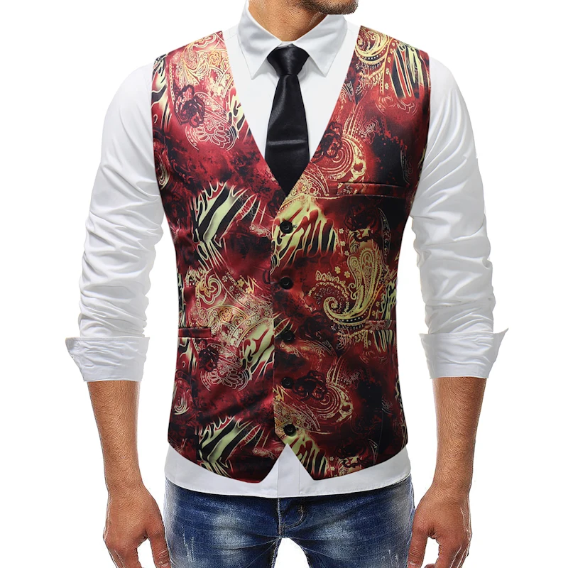 

Luxury Printed Vest Men Night Club Butterfly Print Gilet Homme Mariage Slim Fit Business Sleeveless Jacket Tops Homme Waistcoat
