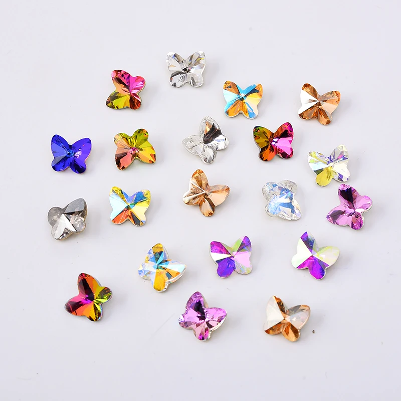 9X10mm 12 шт. K9 в форме бабочки mix colors ab прозрачные стеклянные стразы на клею, pointedback камни Стразы DIY ногтей украшение для ногтей