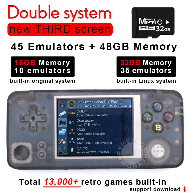 Black Double OS 32GB Обновленная RS97 Plus 60 Гц 3,0 дюймов Двойная система Ретро игровая консоль RetroFW OS портативный игровой плеер игры эмуляторы внутри - Color: Black Double OS 32GB