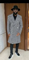 houndstooth design men suits real image formal casual custom made party long coat handsome double breasted jacketovercoat
