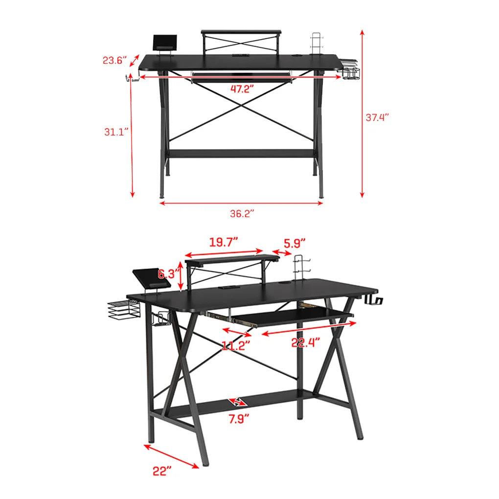 

Free shipping Laptop Desk with Shelves 47 Inch Computer Desk with Stand Home Office Gaming Table Workstation Study Writing Desk