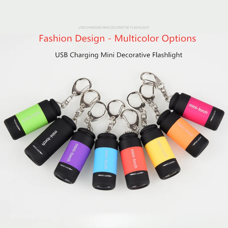 

Super Mini LED Light 0.3W 25Lum Portable Flashlight USB Outdoor Waterproof Rechargeable Keychain Torch Lamp Lights Multi-color