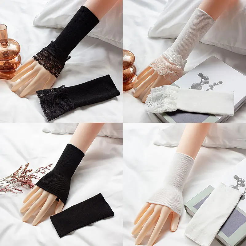 

Solid Color Simple Arm Sleeves Comfortable And Skin-friendly Decorative All-matched Fake Lace Cotton Neutral Knitted Sleeves
