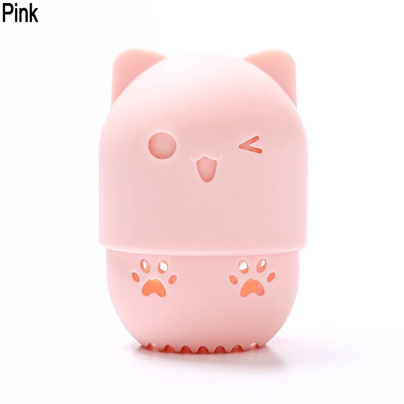 pink 1 шт. в форме кота силиконовый держатель спонжа для макияжа питьевая Косметическая пуховка капсула чехол для переноски красота Подставка для губки инструменты для макияжа - Цвет: pink