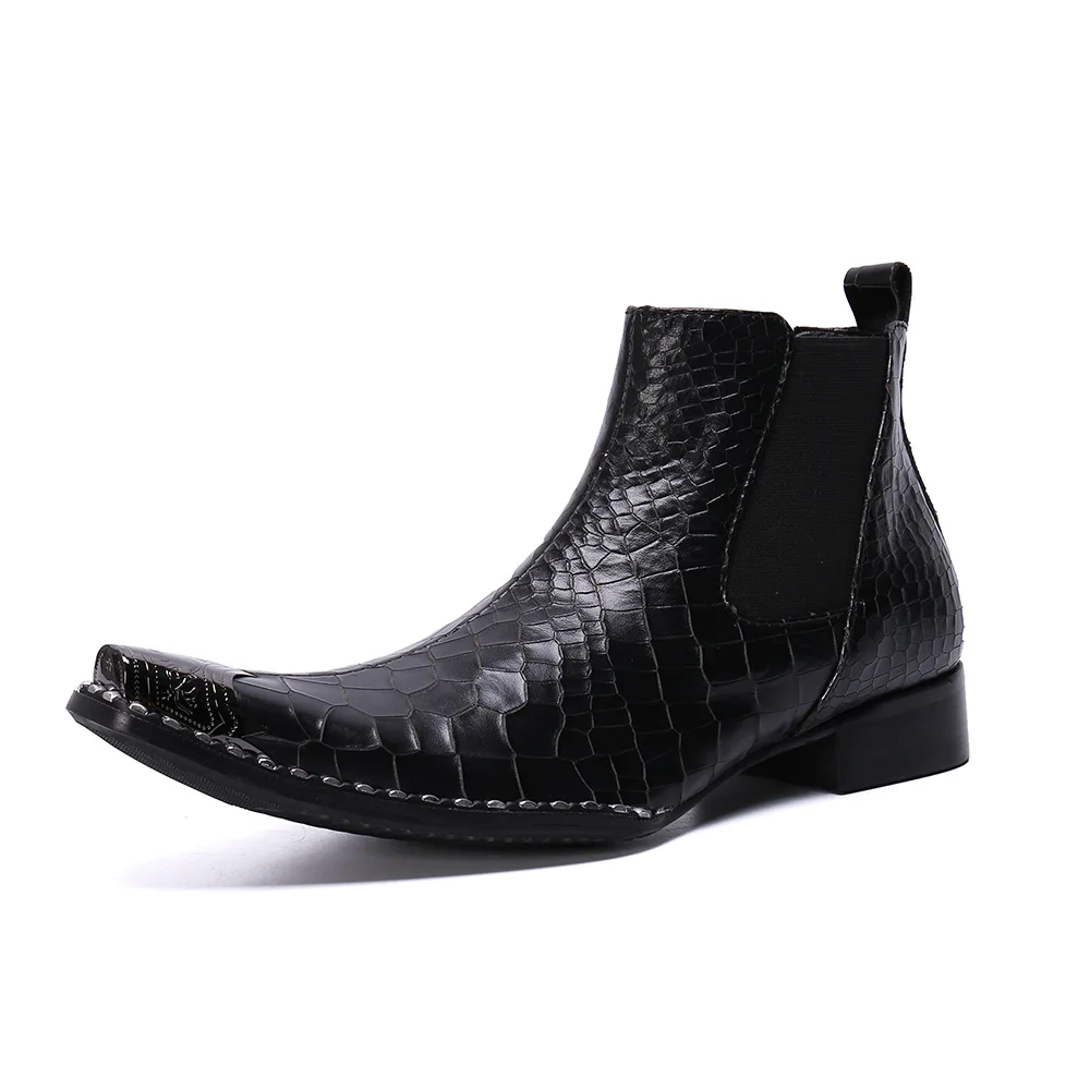 

Black Men Dress Genuine Leather Ankle Boots Handmade Fashion Slip On Men's Pointed Toe Chelsea Boots Hairstylist Oxfords Shoes