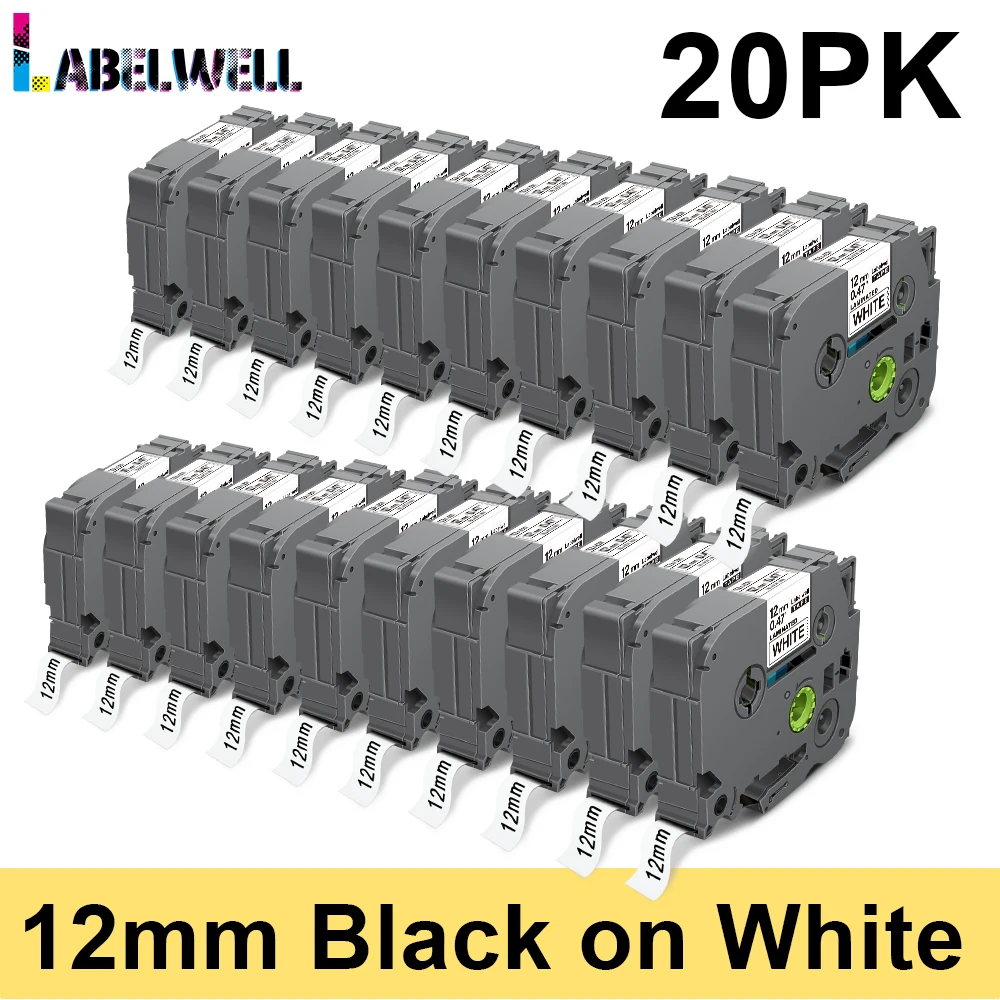 

20PK 12 мм * 8 м 231 лента для этикеток, черная на белом, совместимая с Brother 231 631 131 431 531 334 для изготовителя этикеток Brother PTH110