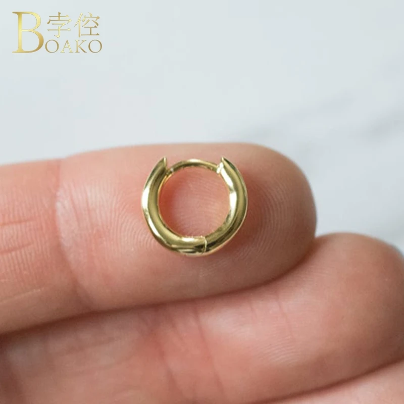 Real 925 Silver Earrings For Women Gold Small Hoop Girl Gift Ear Bone Piercing Earring Punk Female Geometric aretes Z5 | Украшения и