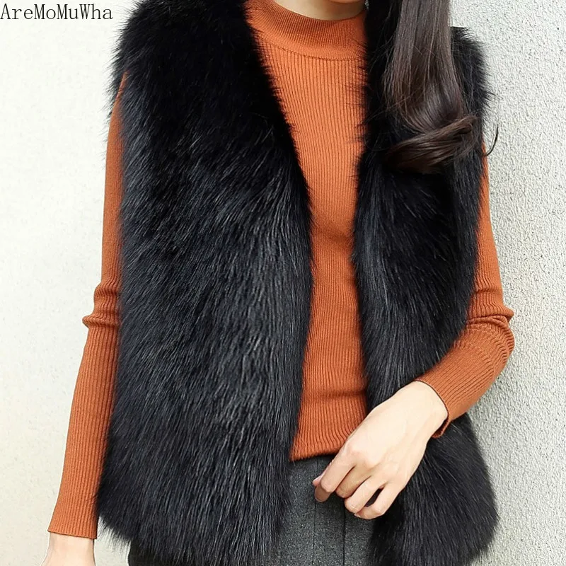 Женский жилет из искусственного меха AreMoMuWha короткий толстый норки в Корейском