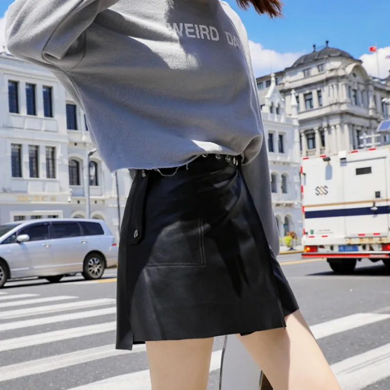 Модные женские сексуальные мини юбки из натуральной овечьей кожи с карманами в