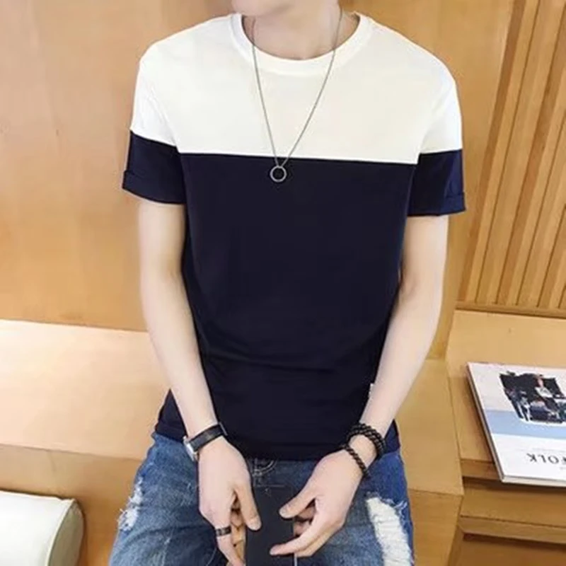 

Fashion Patchwork Candy Color Women Men Shirt Summer Short Sleeve Round Neck Teenagers Streetwear Casual Female Bastic Top Tees