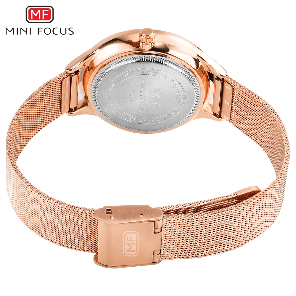 Женские кварцевые часы с сетчатым ремешком элегантные цвета розового золота