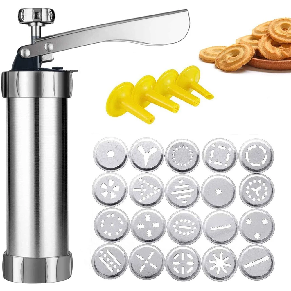 

Cookie Press Making Mahine Kit for DIY Biscuit Maker Set with 20 Cookie Discs 4 Nozzles Baking Tool Decorating Baking Tools