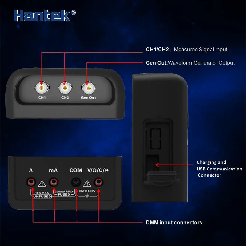 Hantek Портативный Осциллограф портативный цифровой осциллограф 2D72 2d42 2c423 в 1 250MSa/S генератор сигналов мультиметр 2 канала