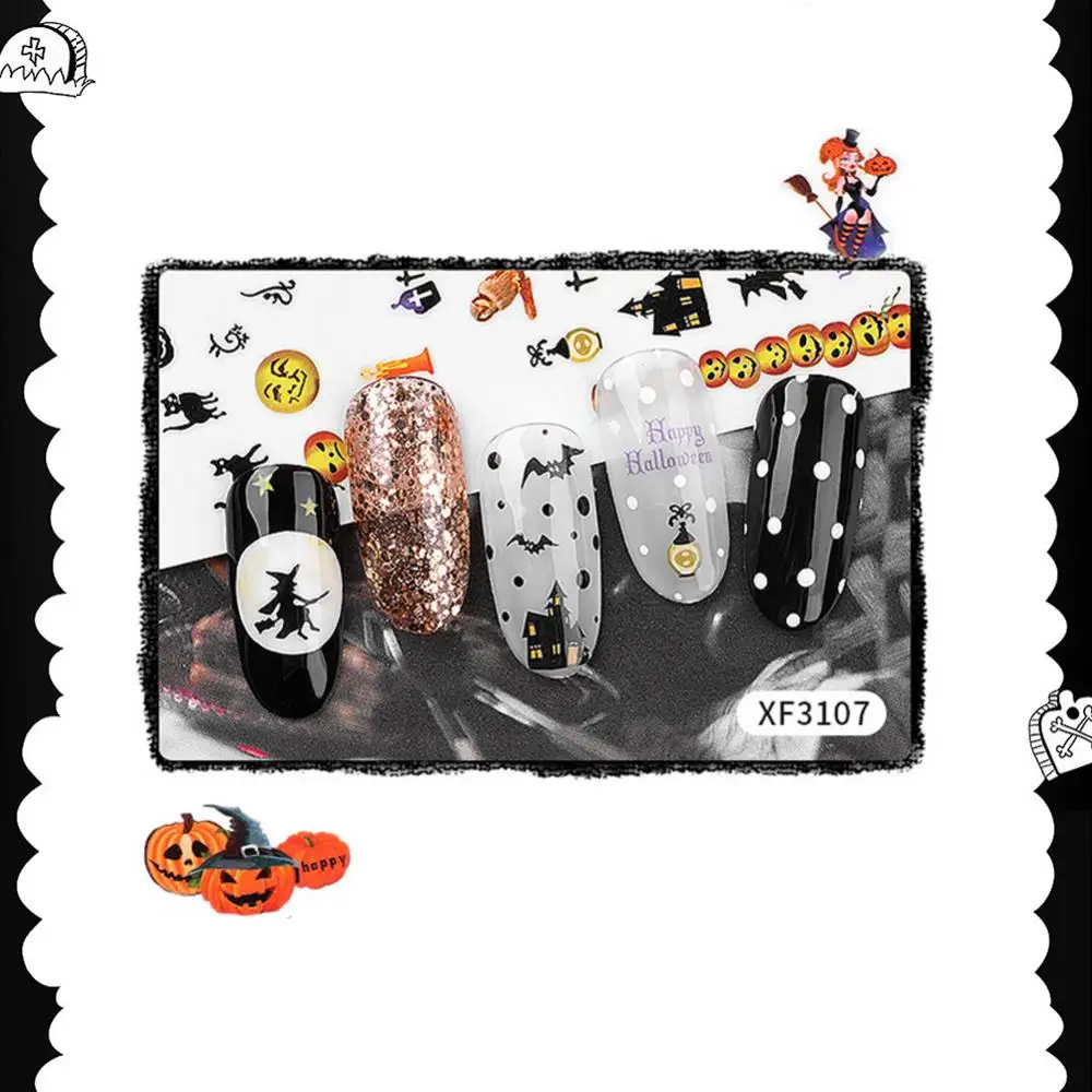 

5Pcs Halloween Pumpkin Ghost Witch Skull Cool Fashion Nail Art Stickers Decals Decor