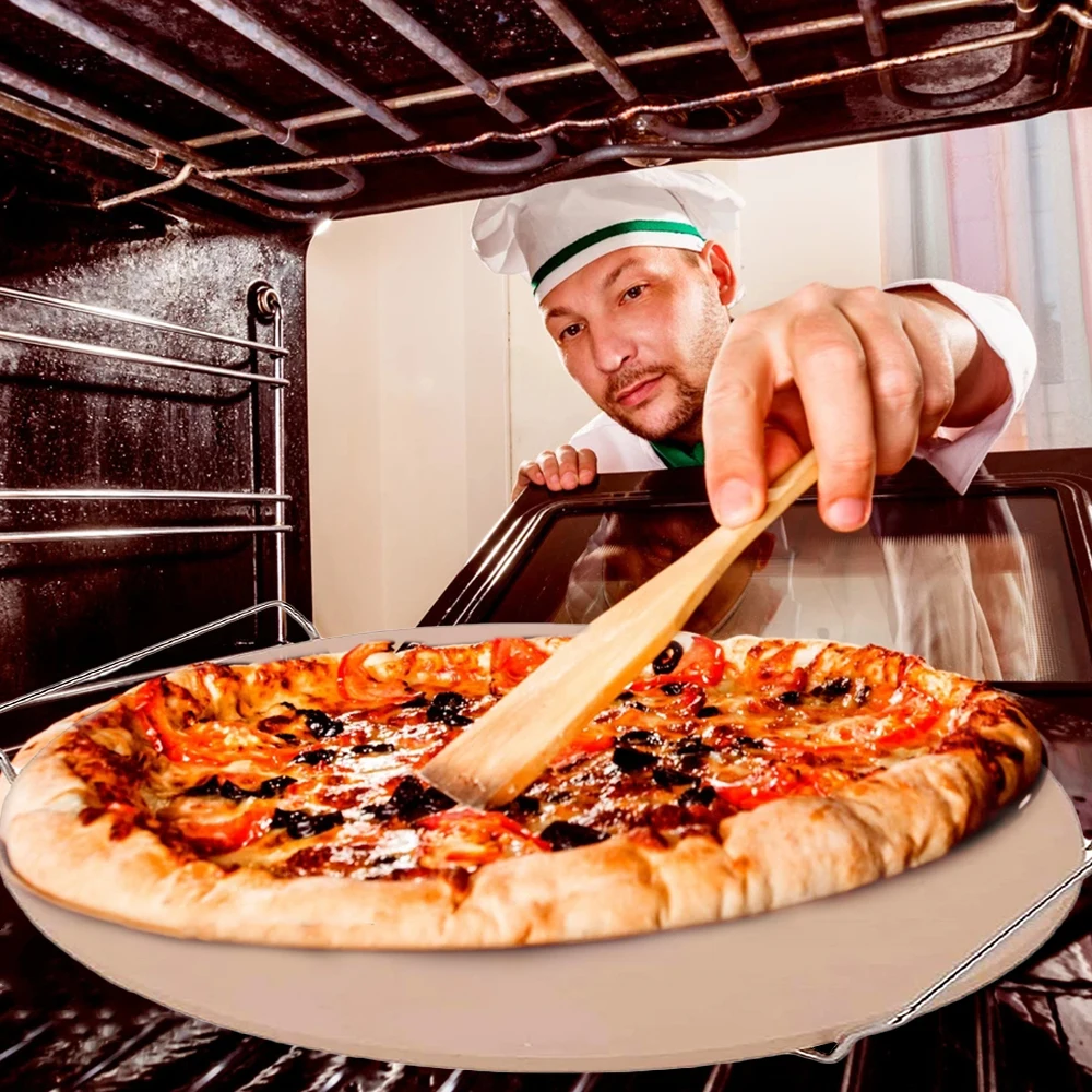 Круглая бежевая доска для пиццы из кордиерита тарелки пригодные барбекю круглый