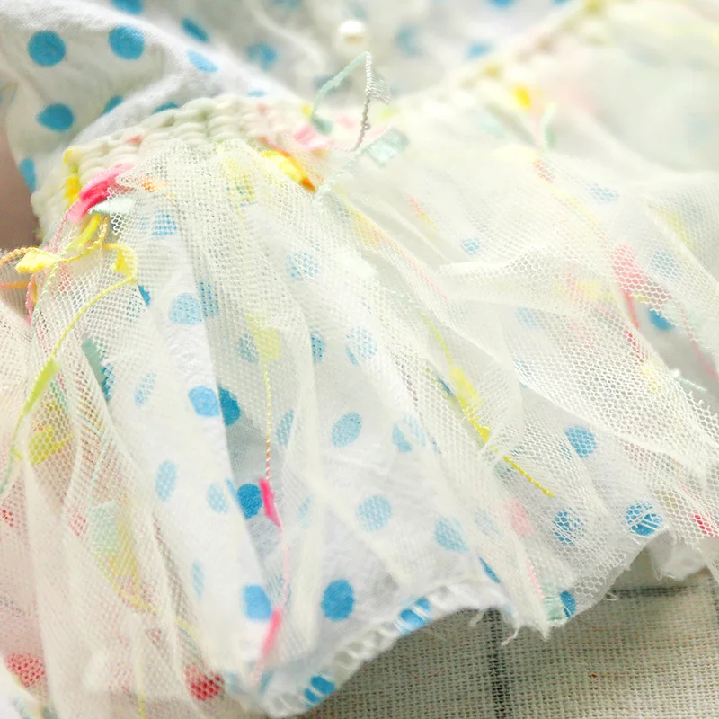 

Pet dog cat puppy spring and summer thin comfortable and breathable rainbow yarn princess polka dot skirt teddy clothes bichon