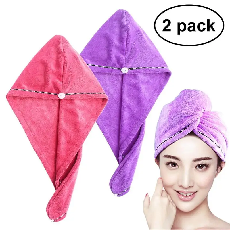 Полотенце для сушки волос 2 шт. ультравпитывающий тюрбан Твиста шапочка (розовый