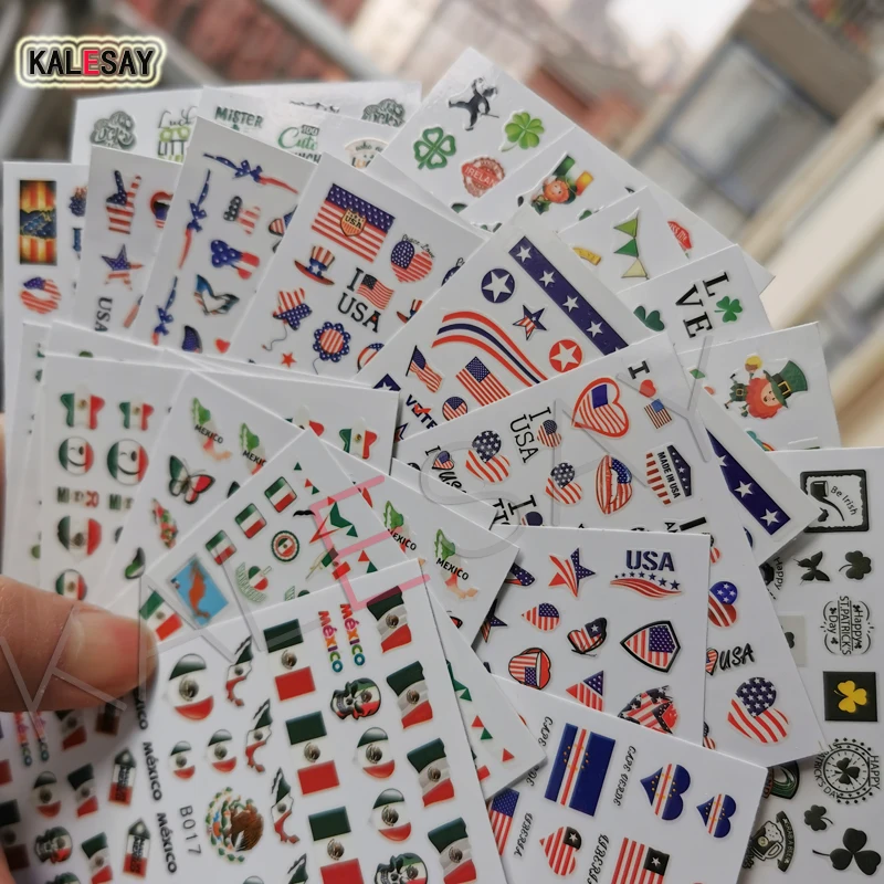 

Новый флаг звезды наклейка для ногтей для маникюра дизайн огненный Клевер Любовь Назад наклейка украшение для ногтей наклейки пламя