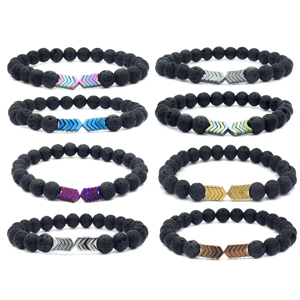 

17CM Hot Jewelry Spot Supply Black Volcanic Stone Colorful Electroplating Magnetite Energy Bracelet Lava Bracelet