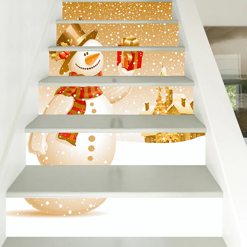 Рождественская наклейка со снеговиком Сантой лестницей водостойкая