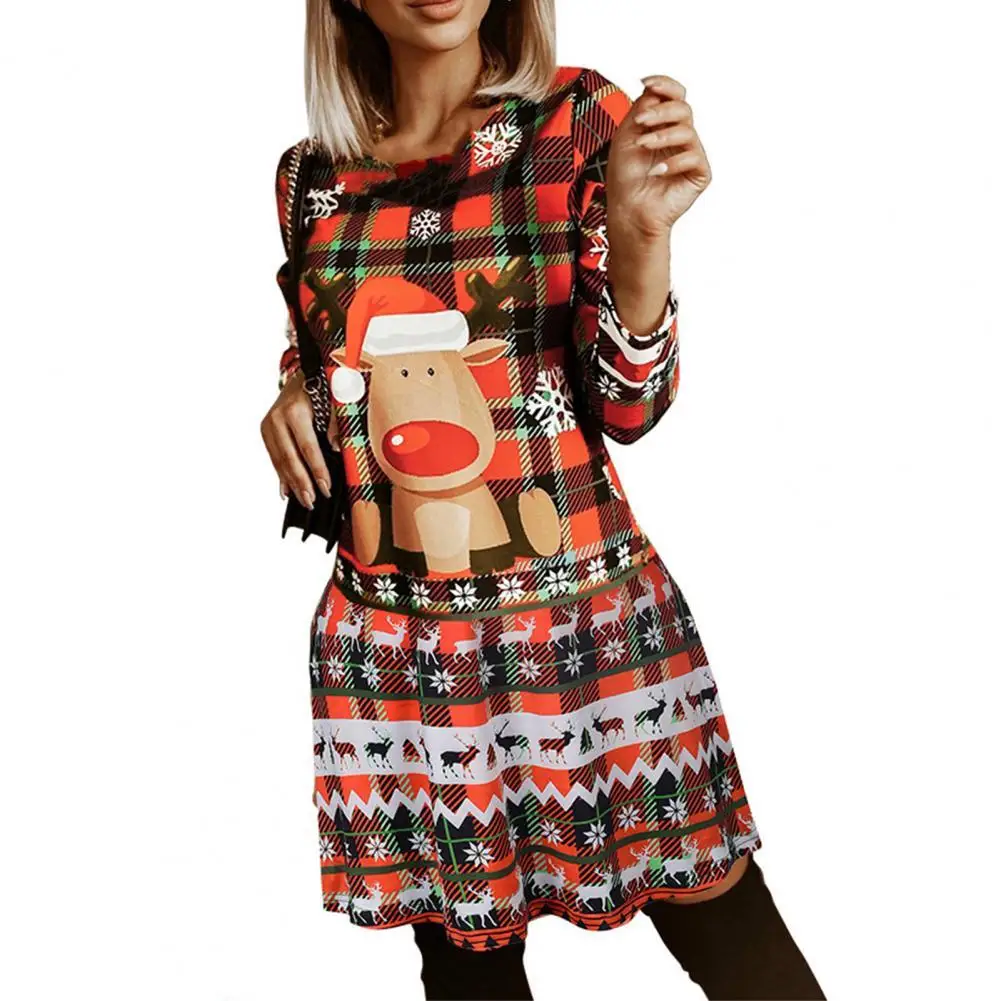 

Женское рождественское платье, свободное платье трапециевидной формы с длинным рукавом и круглым вырезом, осенне-зимние платья 2021