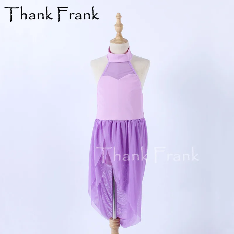 Танцевальное платье Contemproray для девочек и женщин, фиолетовое Сетчатое современное платье, для детей и взрослых, без рукавов, лирические костюмы, сценическая танцевальная одежда, C701