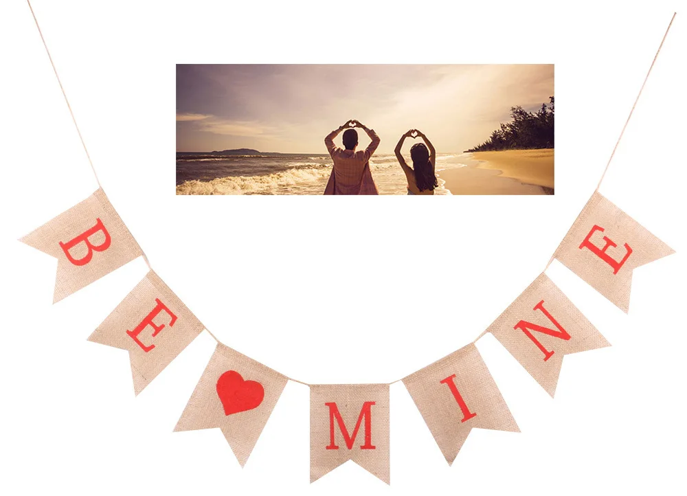 Баннер на День святого Валентина льняные флаги с палочками украшения для