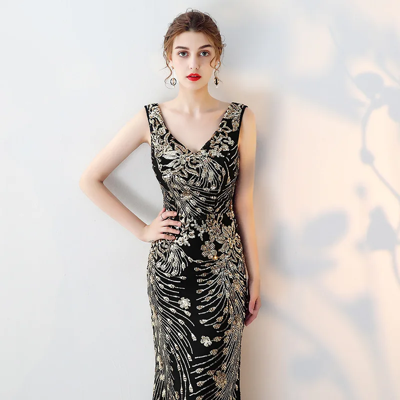 Sexy Black Long Mermaid Evening Dress Wedding Guest for Party Woman Floor Length Elegant | Свадьбы и торжества