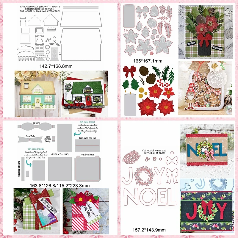 

Metal Cutting Dies House Flower Gift Joy Noel Letter Bow Tree Merry Christmas Die Cut Make Box Decorate Card Diy Scrapbook Craft