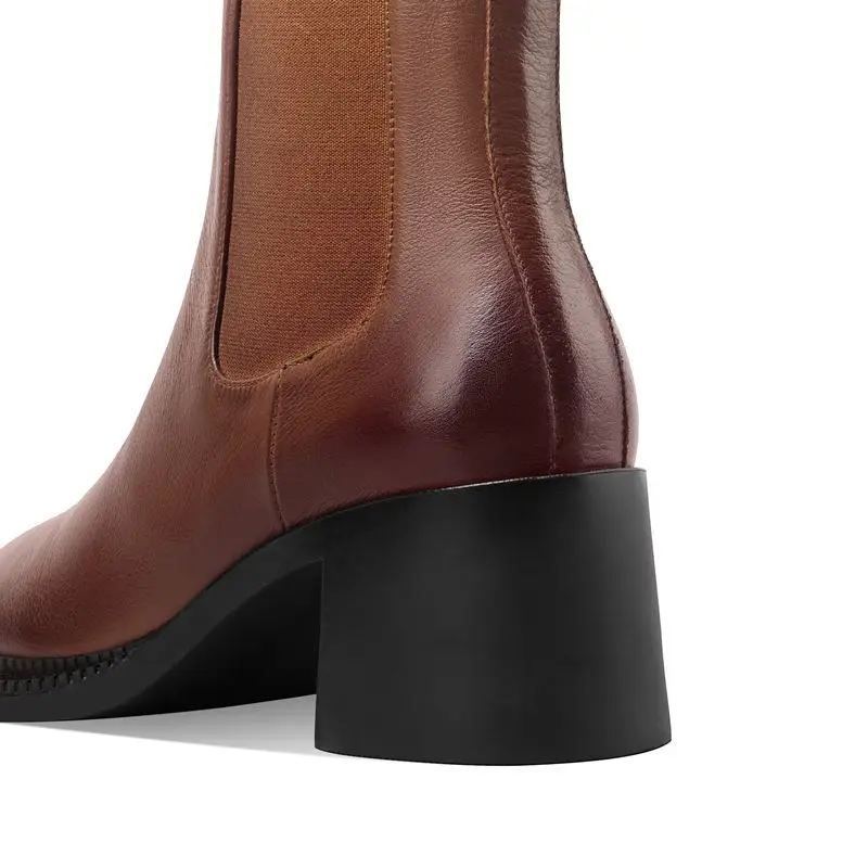 

ALLBITEFO new winter genuine leather brand high heels party women boots thick heels ankle boots for woemn snow girls shoes