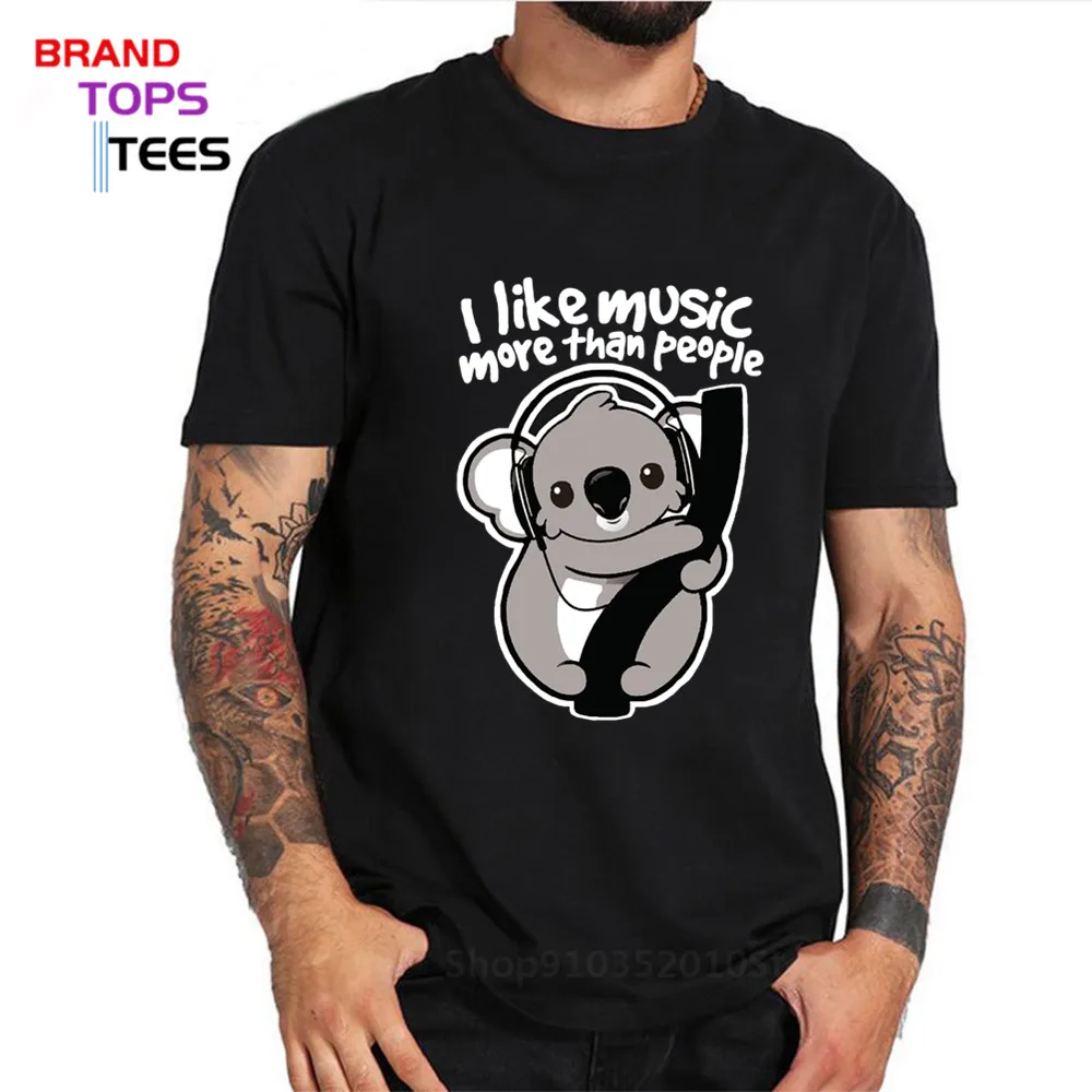 Забавная Милая футболка Koala любит музыку больше людей Мужская шутка DJ обнимает