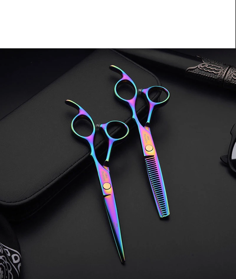 

Hairdressing Scissors Black And Color Titanium Plating Flat Cutting Scissors Bangs Cut Thinning Shears Hair Cutting Professional